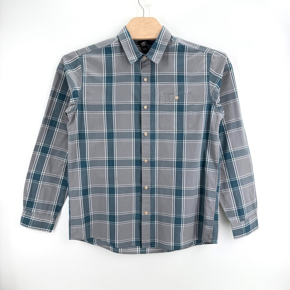 Mountain Hardwear Flannel Shirt Mens Large Plaid Button Down Outdoor Cotton Grey